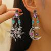 Women Style Star Sun Moon Crystal Asymmetry Dangle Earrings