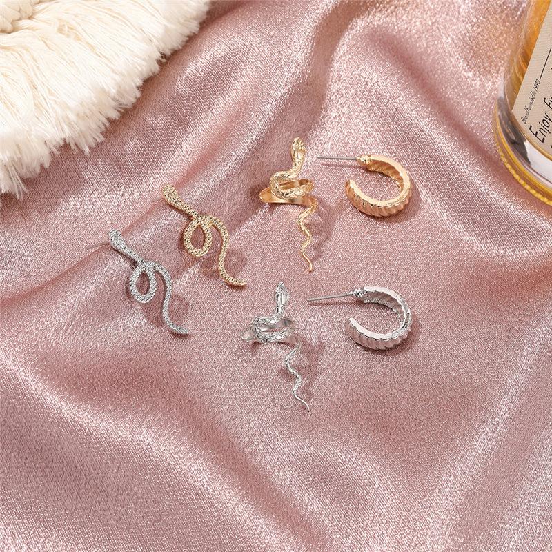 3pcs/set Women Stud Earrings Set Copper Color Snake Shape Earrings European Hiphop Style Earrings Personality Ear Zircon