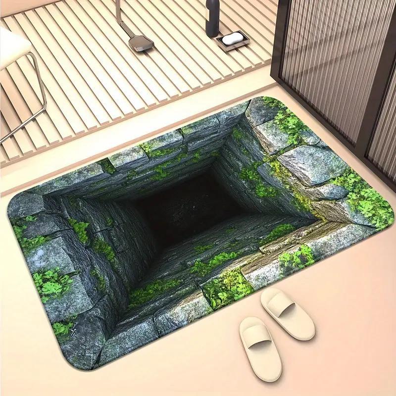 Realistic 3D Optical Illusion Carpet Mat Deep Well Rug Spiral Staircase Stone Brick Pattern Home Decoration Floor Mats Door Mat