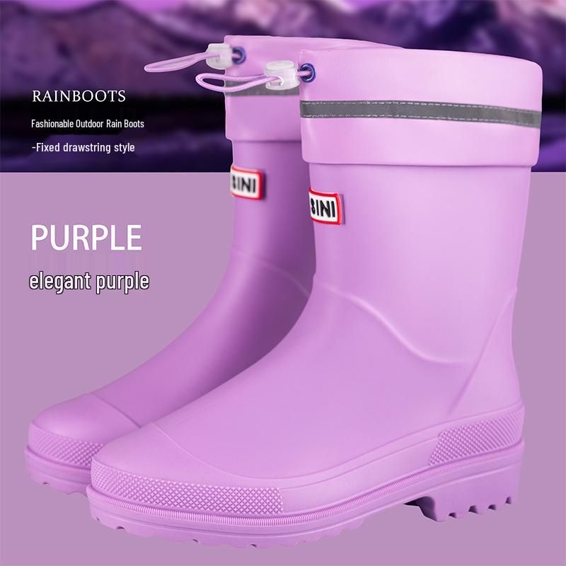 Stylish Waterproof Mid-Calf Women's Rain Boots with Drawstring - Anti-Slip Outdoor & Beach Wear