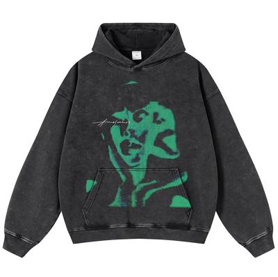 Streetwear Soulmate Shadow Graphic Washed Black Oversized Unisex Long Sleeve Hoodie