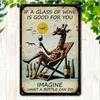 Vintage Giraffe Metal Poster Wine Glass Wall Art Decor for Bar Home Waterproof Tin Sign