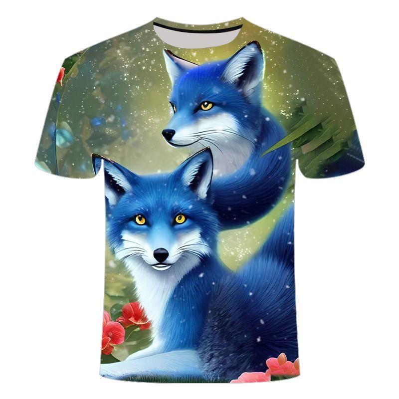 2024 Summer New 3D Digital Printed Fox Pattern Series Short Sleeve, Casual Fashion Trendy T-shirt
