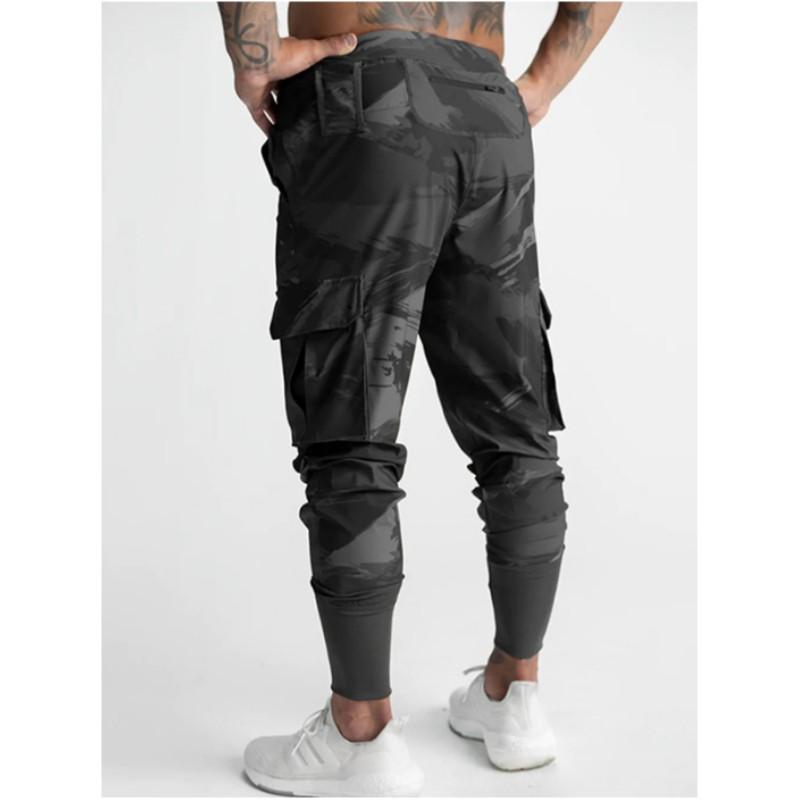 Men's Spring Solid Color Quick-drying Sports Pants Youth Mid-waist Multi-pocket Casual Pants