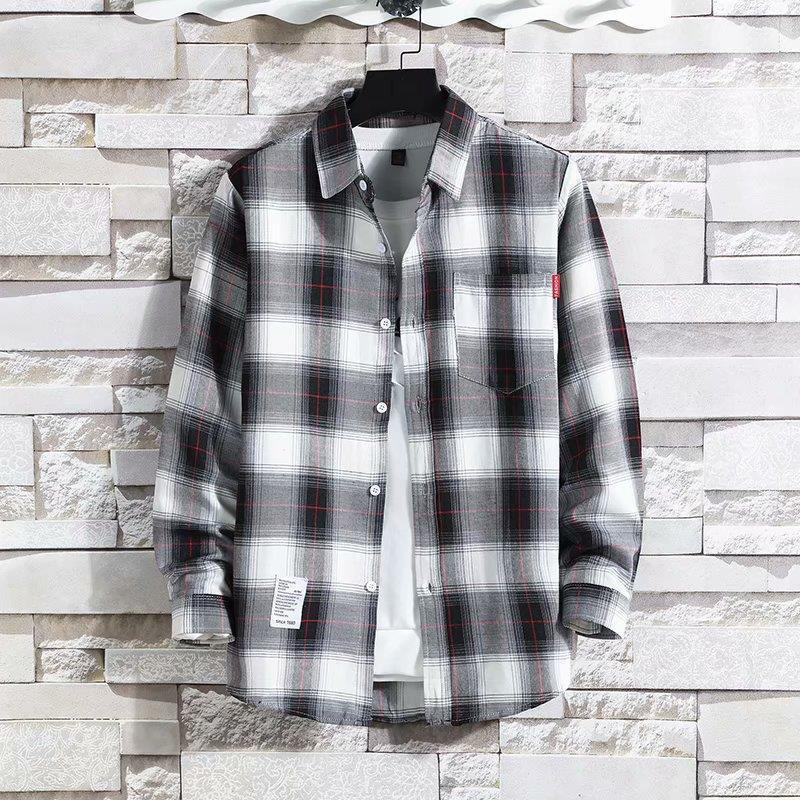 2021 Men's Loose-Fit Plaid Long-Sleeve Shirt - Trendy Korean Style Workwear