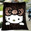 Leopard Hello Kitty Flannel Throw Blanket 2DSingle Print Soft Blanket Home Bedroom Living Room Dorm Kids Room Playful Vibe Decor