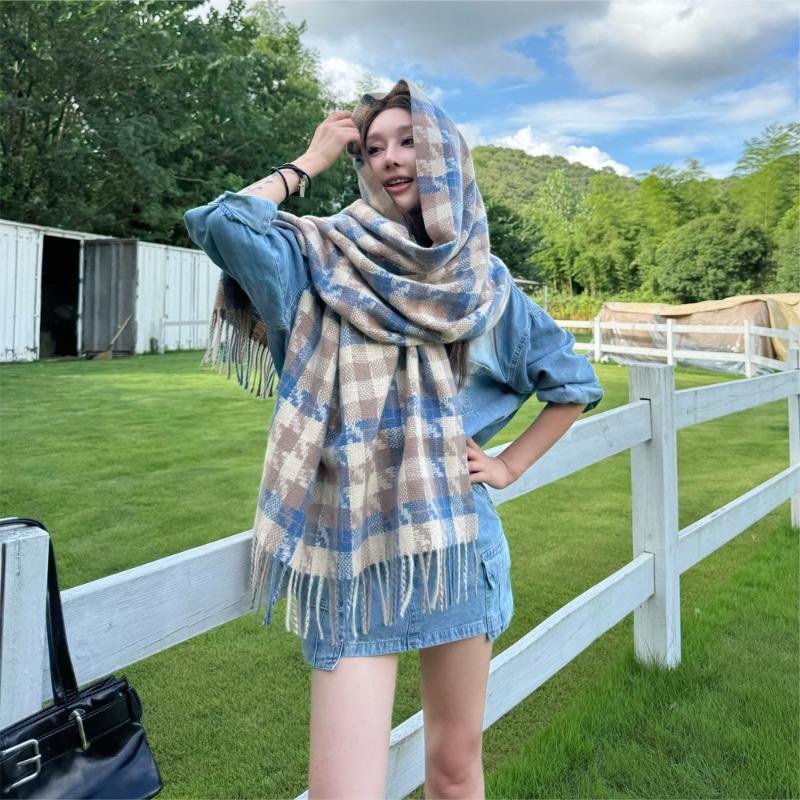 Scarf women's winter versatile temperament thousand bird grid scarf high sense imitation cashmere student warm shawl dual-purpose