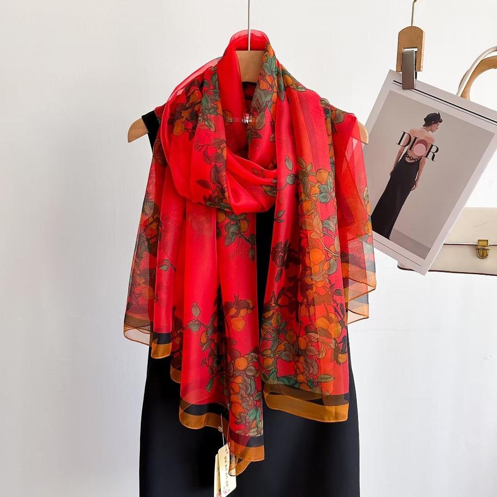 Silk Scarf Folral Women Summer Hijab Sunscreen Bandana Foulard Female Headbanda Warm Pashmina Scarves Echarpe Shawl Large Wrap