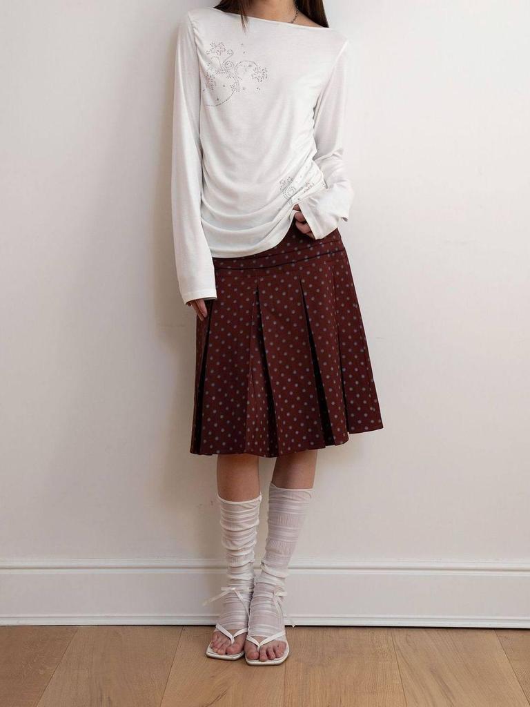 Jupe Midi Plissée à Pois Rouges Vintage: Design unique en ligne A à l'esthétique littéraire