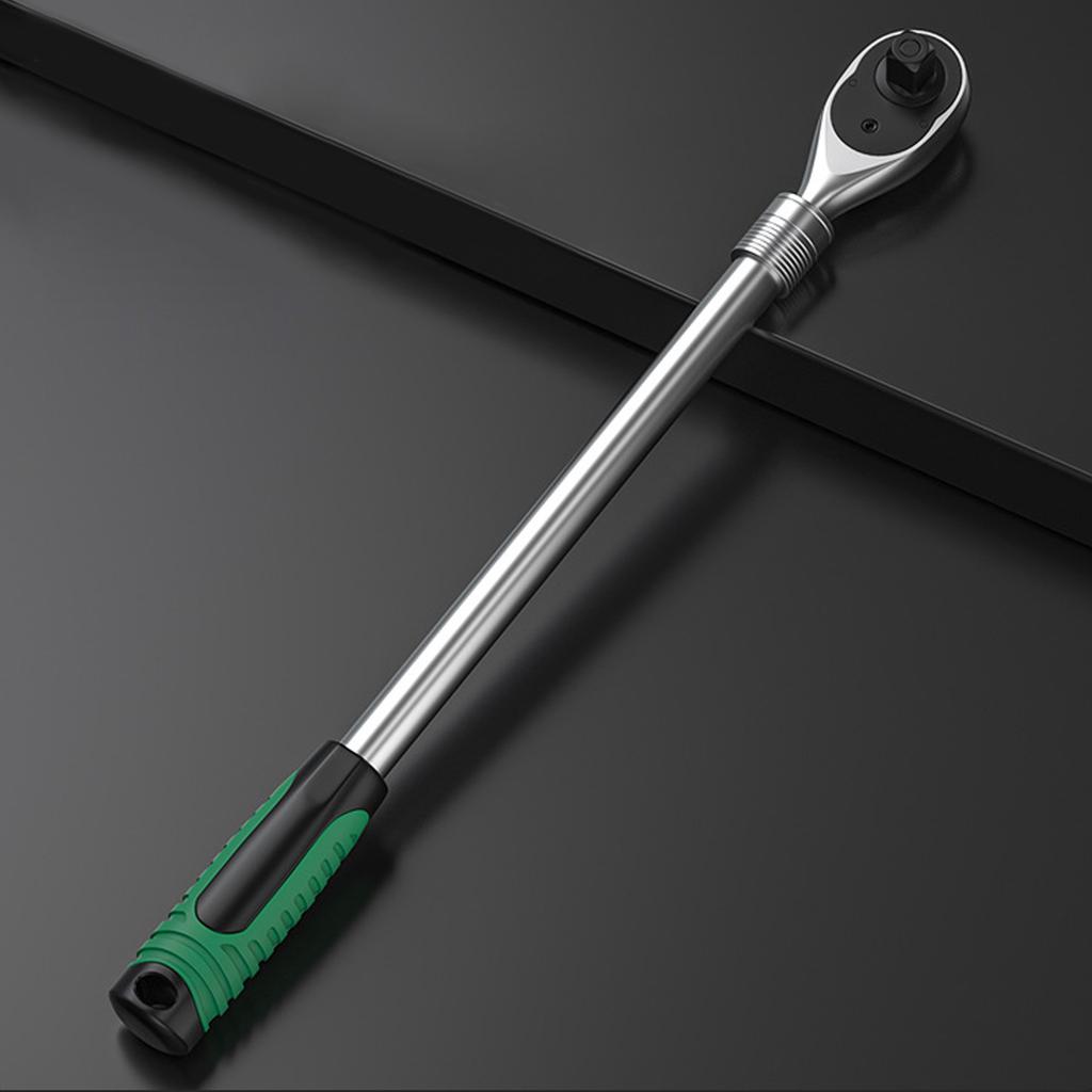 Long Handle Ratchet Wrench 72 Teeth Mechanism Construction 8 Stage Length Adjustment Nonslip Rubber Handle For Mechanics