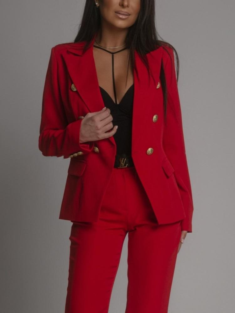 Women's Double-Breasted Blazer Set in Multiple Colors, Formal Two-Piece Suit