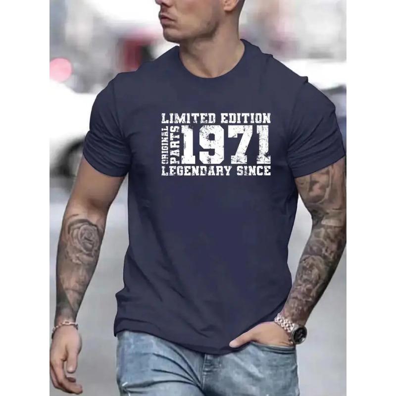 "EDYCJA LIMITOWANA 1971" Nadruk z literami, Casualowe bluzki z krótkim rękawem i okrągłym dekoltem dla mężczyzn, Szybkoschnący, wygodny, casualowy letni T-shirt