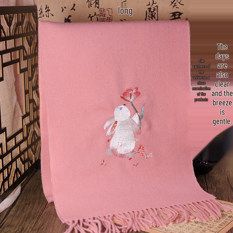 Double-Sided Suzhou Embroidery Pure Wool Scarf - Chinese Style for Mature & Elderly