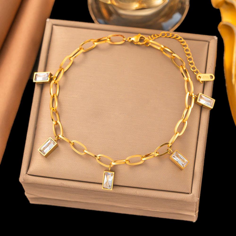 

316L Stainless SteelSquare Zircon Anklets Women New Trend Foot Chains Anti-Rust Holiday Gift