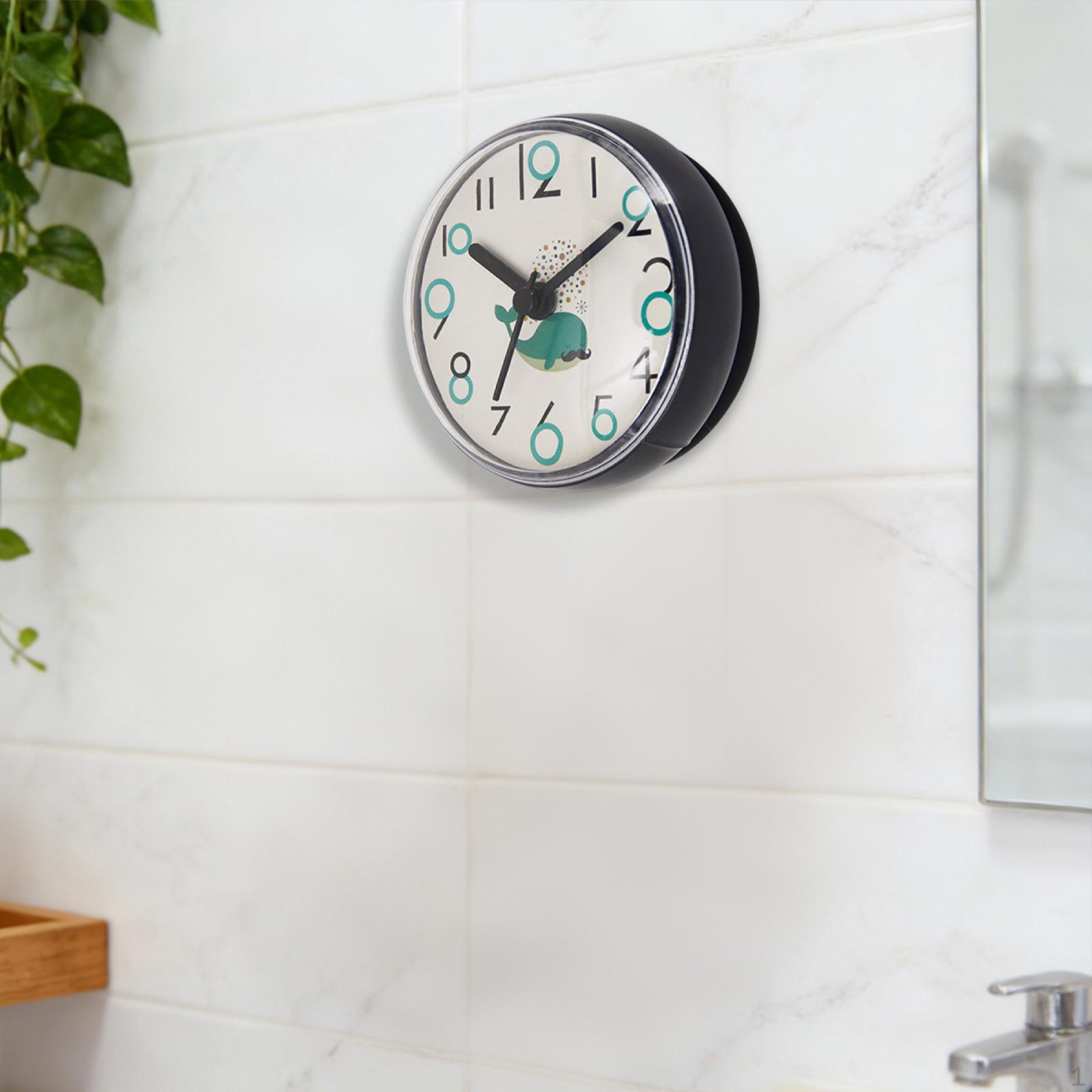 Bathroom Shower Clock Round Home Decor Waterproof with Suction Cup for Desk Living Room