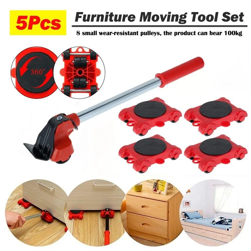 5Pcs/Set Heavy Duty Furniture Lifter with Wheel Bar Save Effort Furniture Moving Tools 360-degree Universal Casters