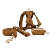 Caramel Corduroy Dog Collar, Leash, Harness & Bow Tie with Light Gold Buckle