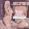 SENMHS Sexy Maid Cosplay Lingerie Open Erotic and Cute Pink Ruffled Costume with Stockings and One Perfect for and Events Set, See-Through, Crotch,