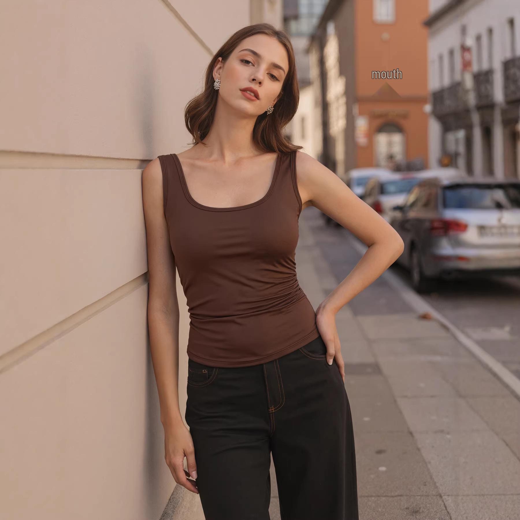 Cross-Border Summer 2026 U-Neck Spaghetti Strap Sleeveless Top S