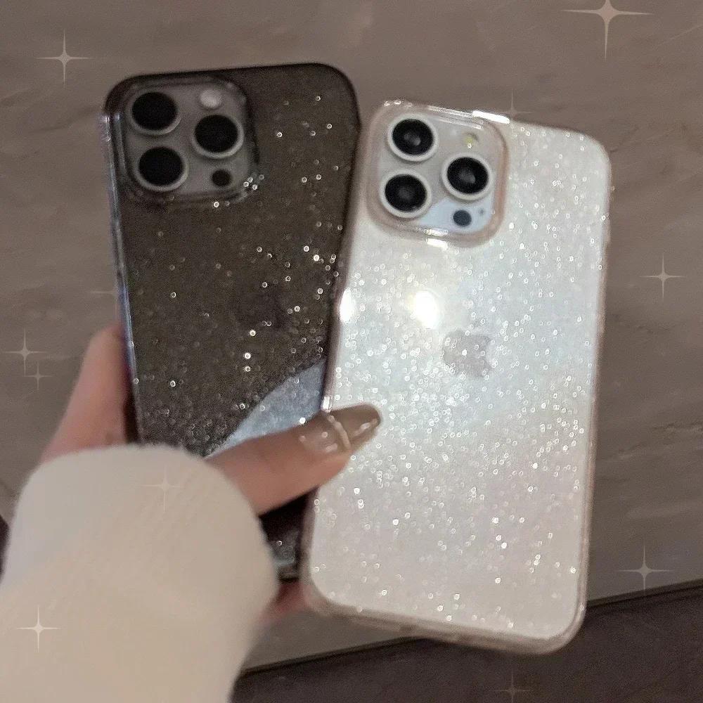 Luxury Transparent Glitter Bling Phone Case for IPhone 11 12 13 14 15 16 Pro Max XR XS X 7 8 Plus Sequin Clear Shockproof Cover
