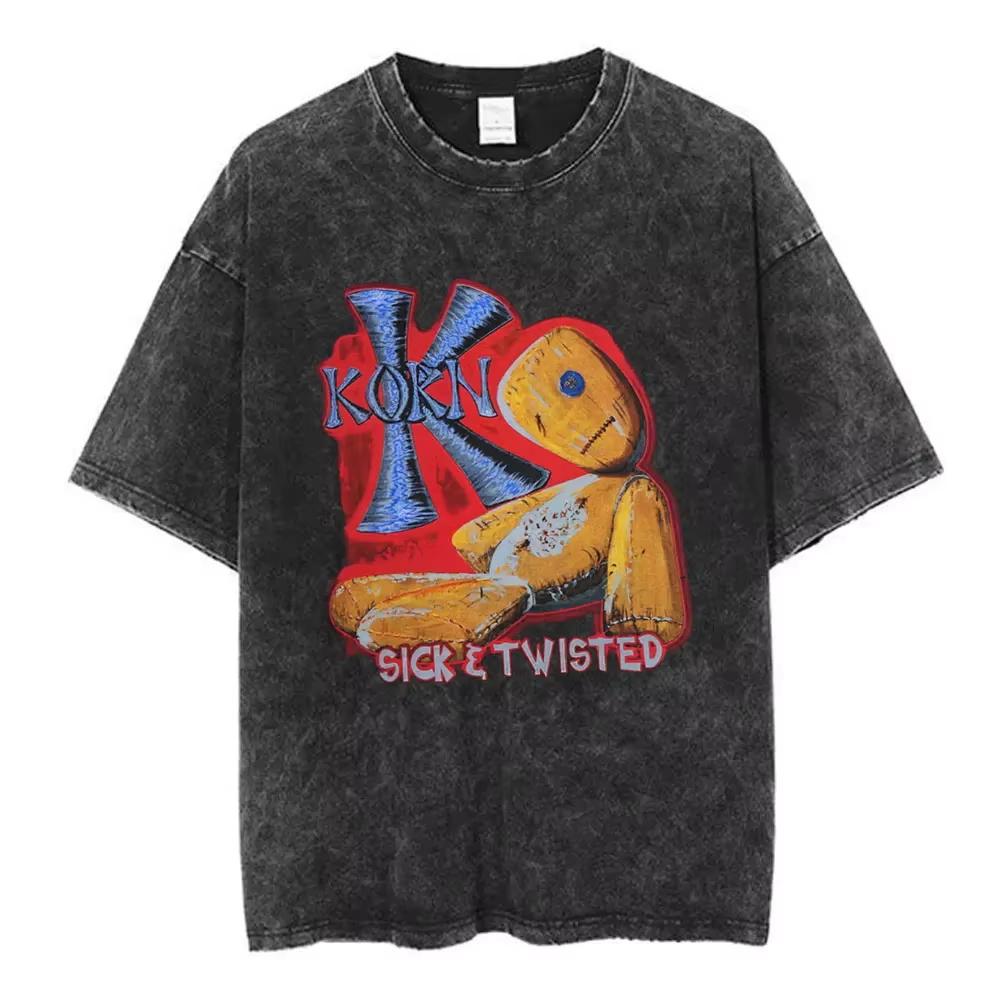 Sommer-Heißverkauf Gewaschen Vintage Korn Tour 2026 Merch T-Shirt Unisex Gothic Rock Popmusik T-Shirt Y2k Baumwolle Übergroße T-Shirts