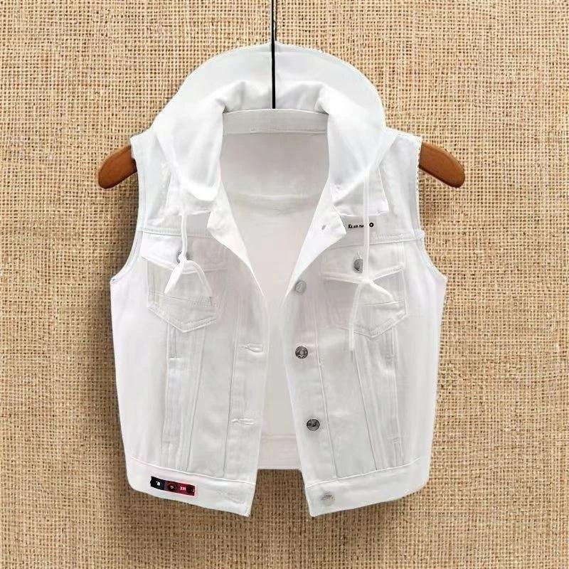 Female Hooded Large Size 5XL Jeans Vest Jacket Spring Summer Women Denim Sleeveless Coat Korean Lady Cowboy Waistcoat