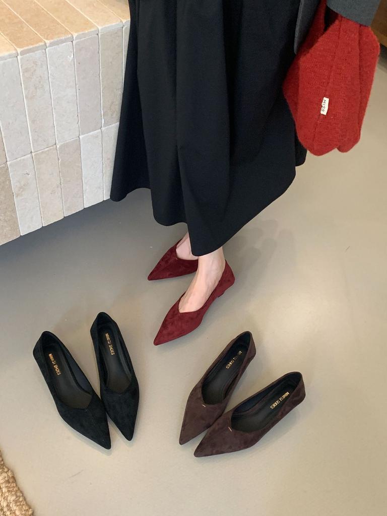 2025 New One-pedal Single Shoes Women's Shoes Spring and Summer Pointed Brown Breathable Kitten Heel Women's Low-heeled Women's Shoes