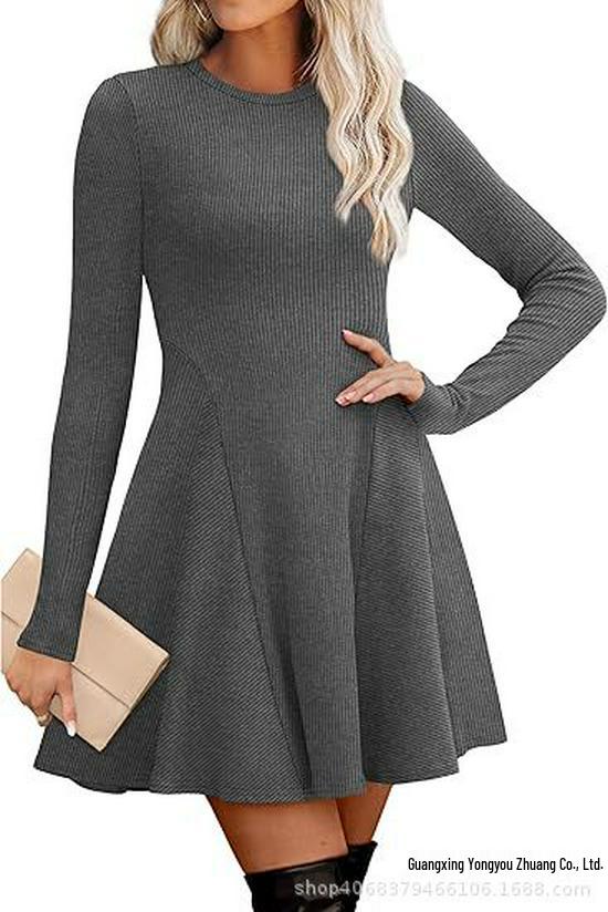 Women's Long Sleeve Ribbed Knit A-line Dress, Autumn 2025 Collection