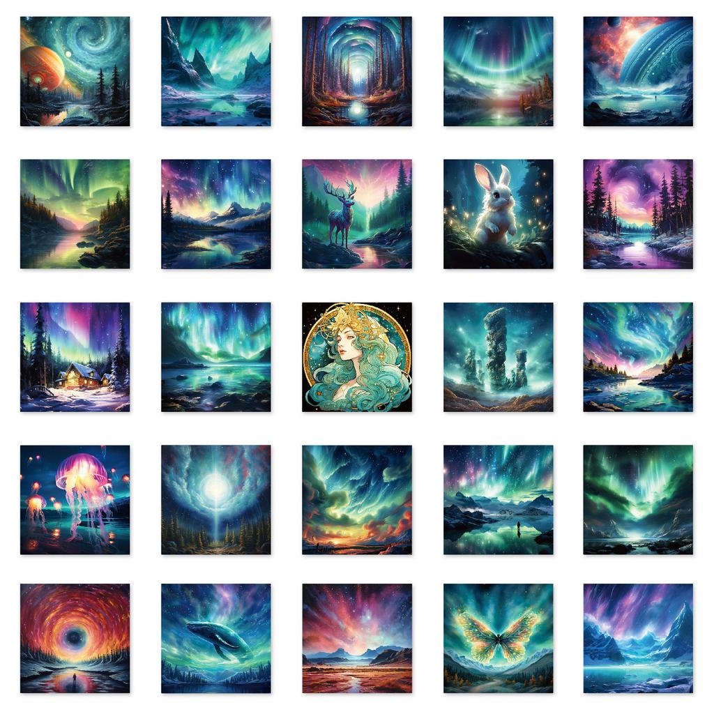 50 Kolorowych Naklejek Dekoracyjnych Aurora Jednorożec Łoś Niedźwiedź Polarny Zwierzę Kreatywne Wodoodporne Naklejki