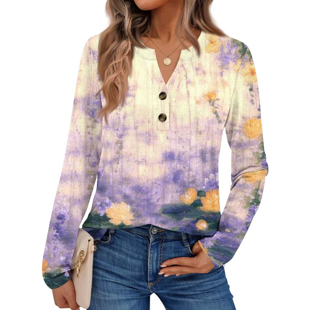 Women's Printed Long Sleeve Shirts Elegant Casual Tops Trendy Shirts Tops