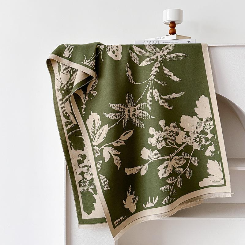 Girl Wind Forest Leaves Contrasting Colors Double-Sided Imitation Cashmere Scarf Winter Advanced Feeling Warm