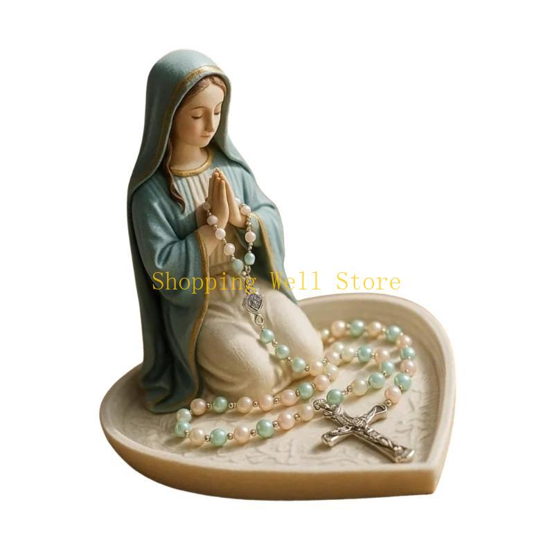 KX4B Holy Mother Father Statue Prayer Tray Resins Religious Decors Rosary Beads Jewelry Box For Home Church Or Gift Giving