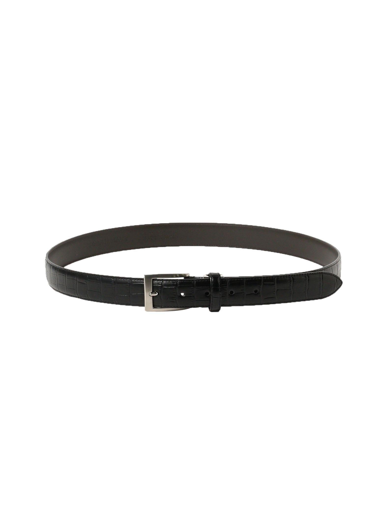 [BEAMS HART] Leather Belt, Crocodile Stamp Leather Belt, Men s, BLACK -