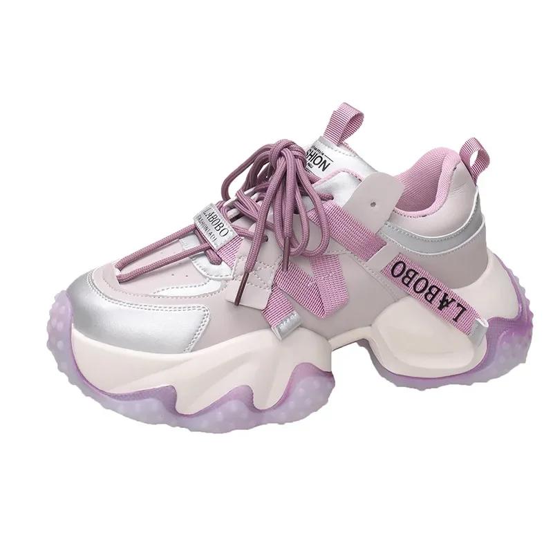Fashion 35-43 Women's Chunky Sneakers 2024 Breathable Mesh Platform Sports Shoes Woman Fashion Lace Up Thick Sole Casual Shoes Mujer