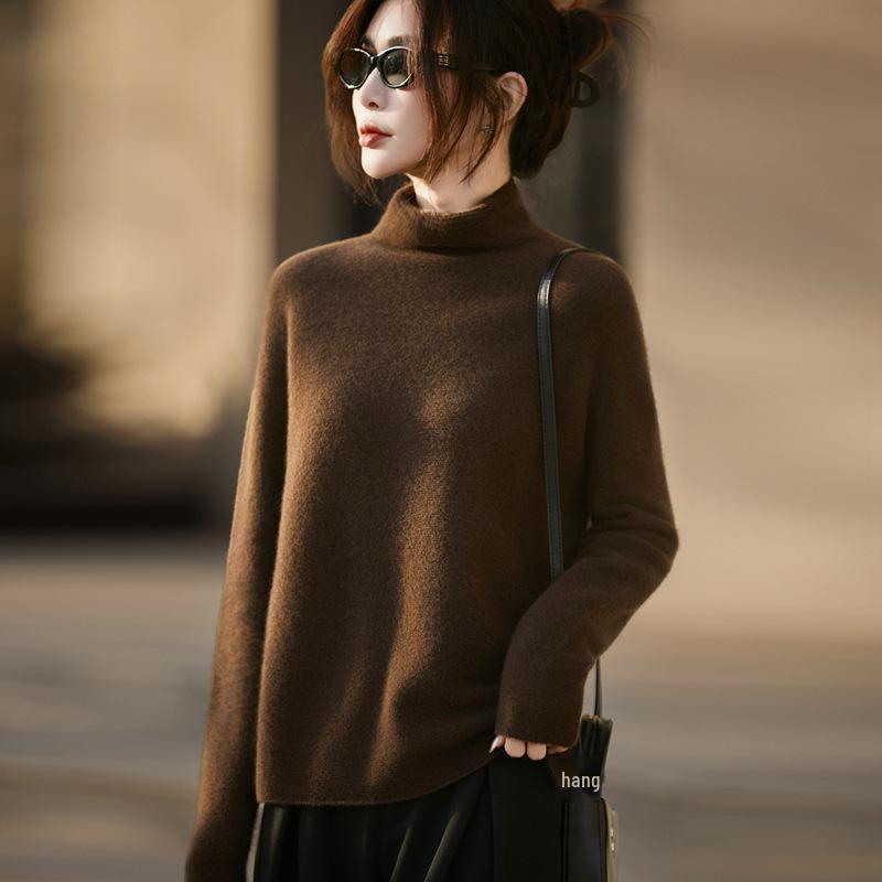 Women's Wool Pile Collar Sweater Base Layer: Solid Color, Long Sleeve, Split Hem - New Autumn/Winter Collection