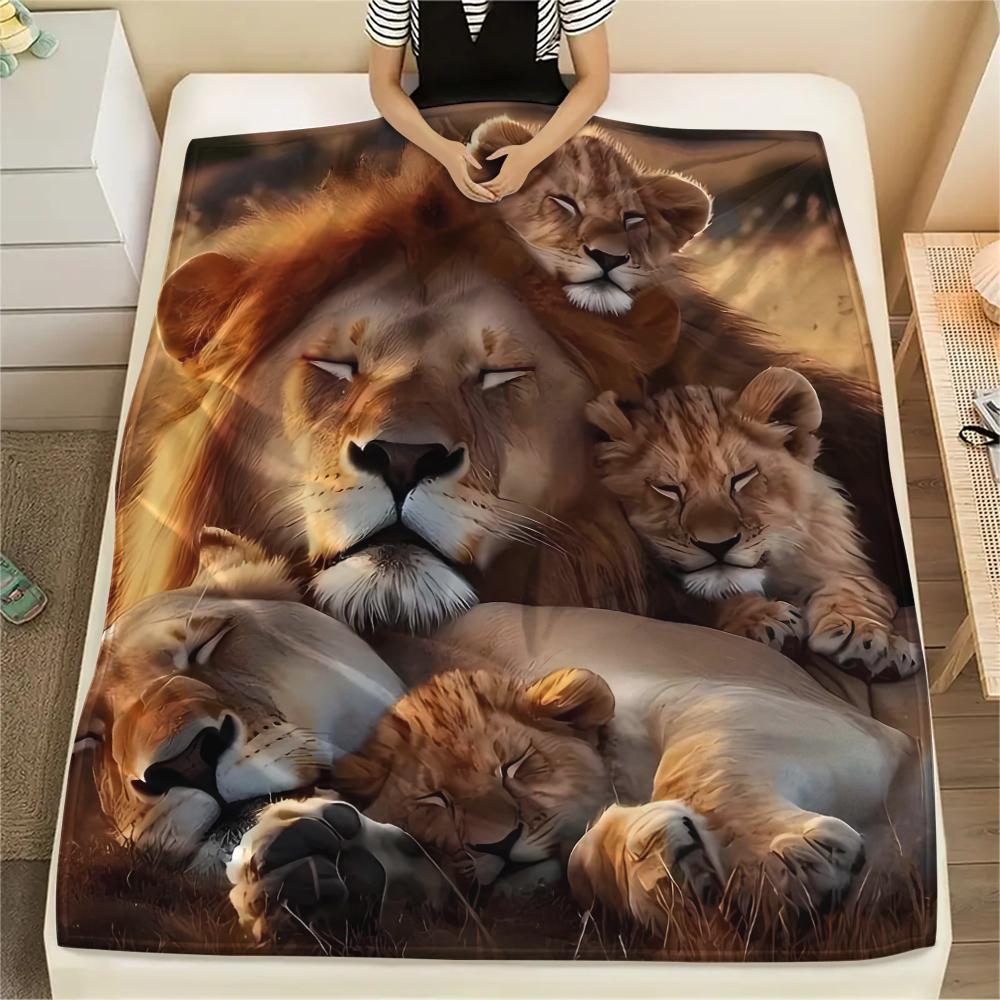 1Pc 3D Lion Print Flannel Blanket, High Quality Comfortable for All Seasons, Home Decor, Warmth and Comfort, Perfect for Christmas Gifts