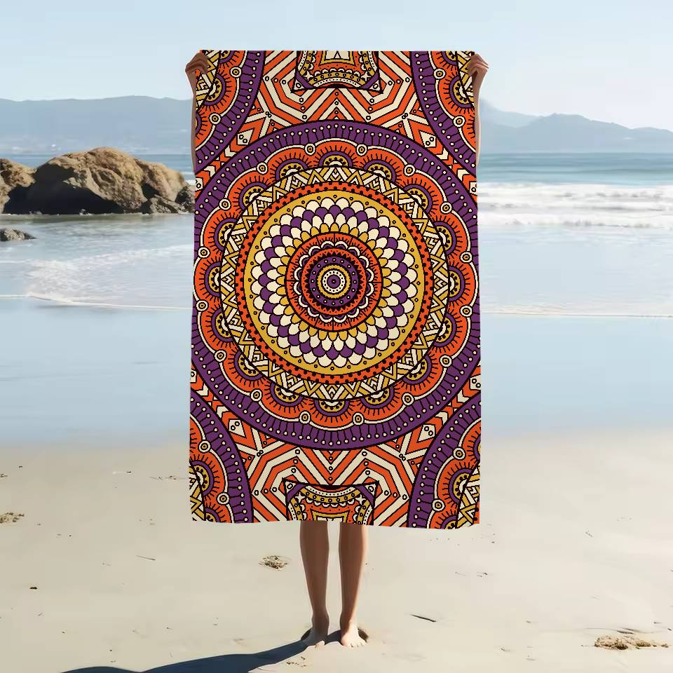 

Classical Floral Pattern Print Microfiber Printed Beach Towel Mountain Climbing Yoga Beach Swimming Running Absorbent Soft Towel W30*H60(CM)