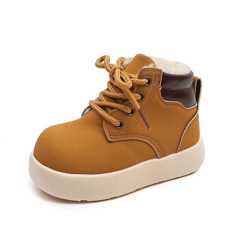 New 2025 Winter Kids' Fleece-Lined Martin Boots - Versatile Leather for Toddlers & Boys, Casual Short, Classic Style.