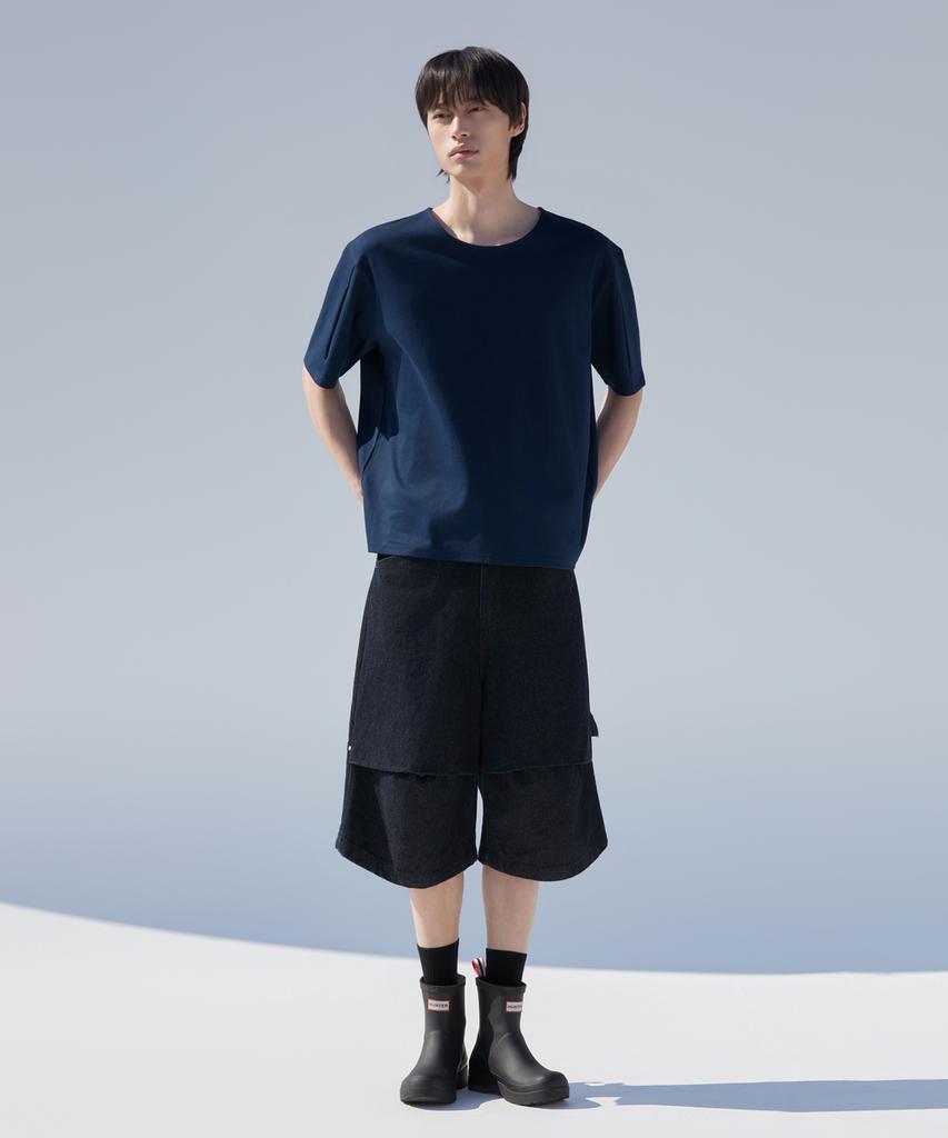 Dibeullu Tuck U-Neck Short Sleeve Navy