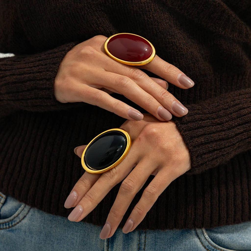 Ingemark Classic Simple Geometry Red Oval Resin Finger Ring for Women Vintage Elegant Rings Charm 2026 Party Couple Jewelry Gift