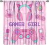Cool Game Curtains For Boys Bedroom, Green Blue Flame Video Game Graffiti Game Controller Outer Space Stars Print Window Drapes