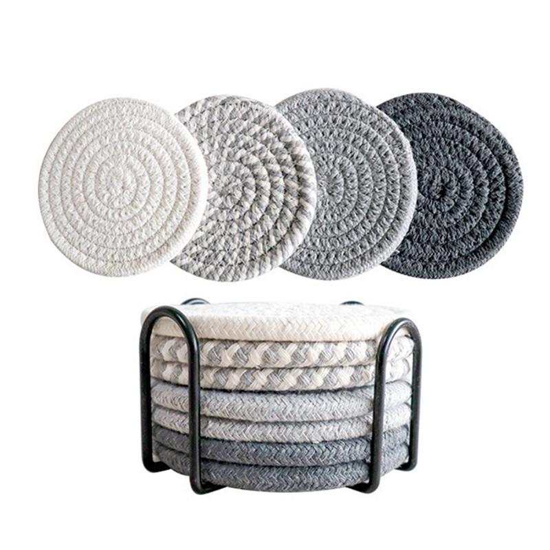 

4 шт. 11x11 см маленькая круглая хлопковая тканая кружка для кофе подставка под чайную чашку подставка под тарелку коврик для кухни изоляционная прокладка No Iron Frame