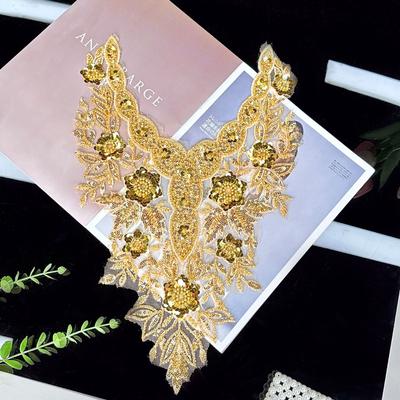 Heavy Industry Beaded Sequins Flowers Gold Clothing Patches Accessories Stage Performance Clothing Collar Decoration Cloth Stickers