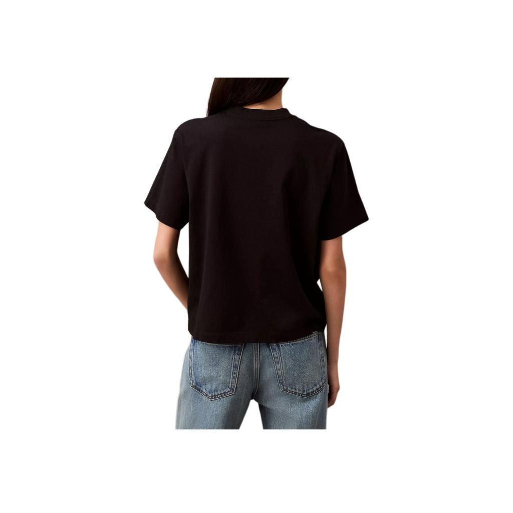 Calvin Klein Letter Soft Breathable Loose Round Neck Short Sleeve T-Shirt Women Tops Black 40WL966-001