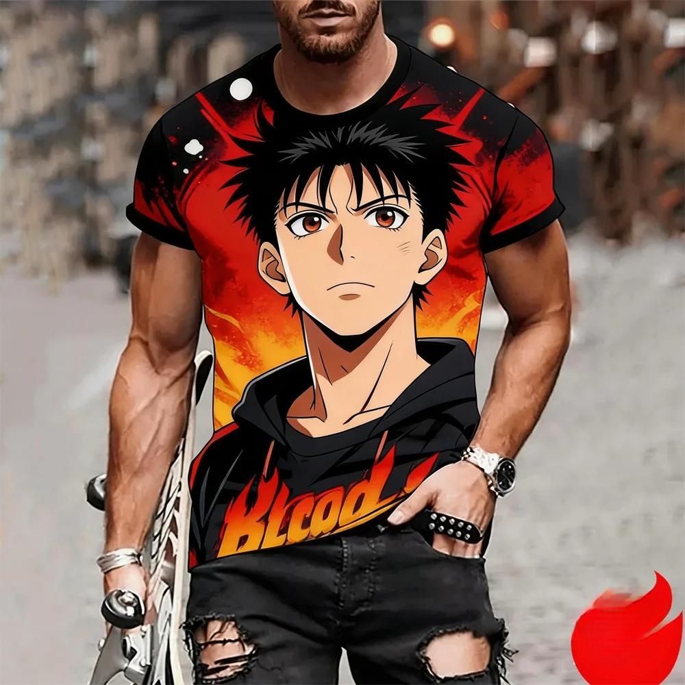 Man Anime Printed Casual Round Neck T-shirt Fashionable Comfortable Soft Breathable Minimalist Daily Large Loose T-shirt