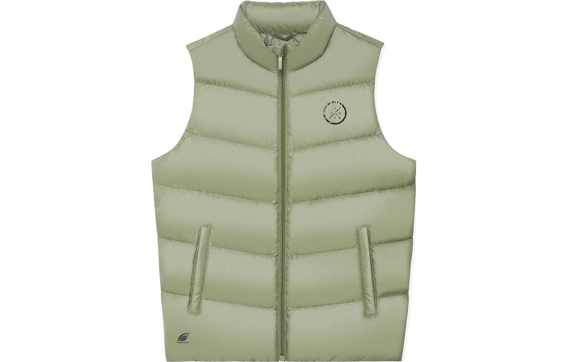 Li Ning Down Vests Men s Blue Grass Green Stand Collar Moderate Other AMRS069-2 XL