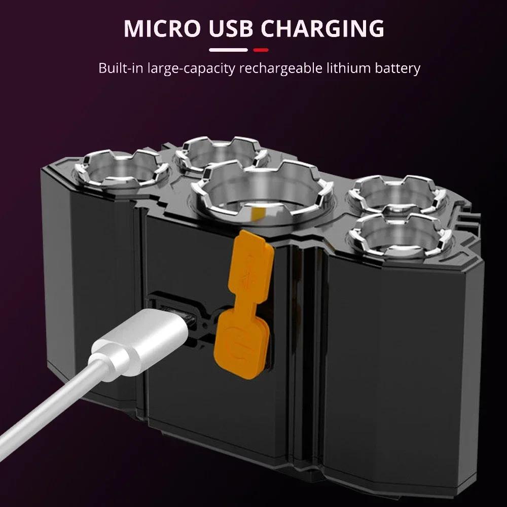 5 LED Powerful Headlamp Strong Light Headlight Built-in 18650 Battery Rechargeable Outdoor Camping Fishing Adventure Flashlight