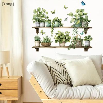 Aquarell Topfpflanze Schmetterlinge Wandaufkleber für Wohnzimmer Dekoration Wandtattoos Schlafzimmer Heimdeko Hintergrund