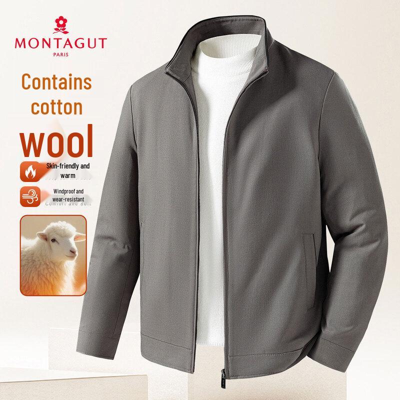 

MONTAGUT Men s Windproof Wool Blend Contrast Collar Jacket 56