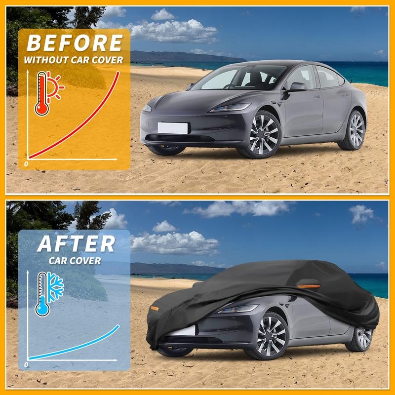 Motoforti All-Weather Waterproof Car Cover - UV-Resistant Outdoor Full Exterior Protection for Tesla Model 3 2017-2025 210D-PU